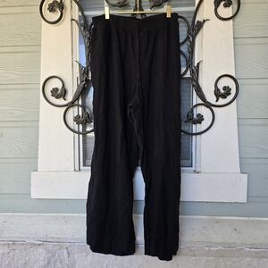 Briggs Plus Size 3X Black Gauze Wide Leg Elastic Pants with Ladder Trim Detail